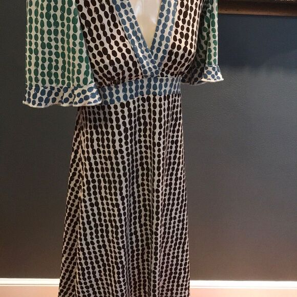 BCBGMAXAZRIA green/brown/blue print stretch dress - Picture 3 of 8